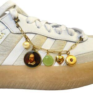 Shoe Charm Chain Shoe Bling Shakespeare Pearl Heart Mini Locket Sage Green